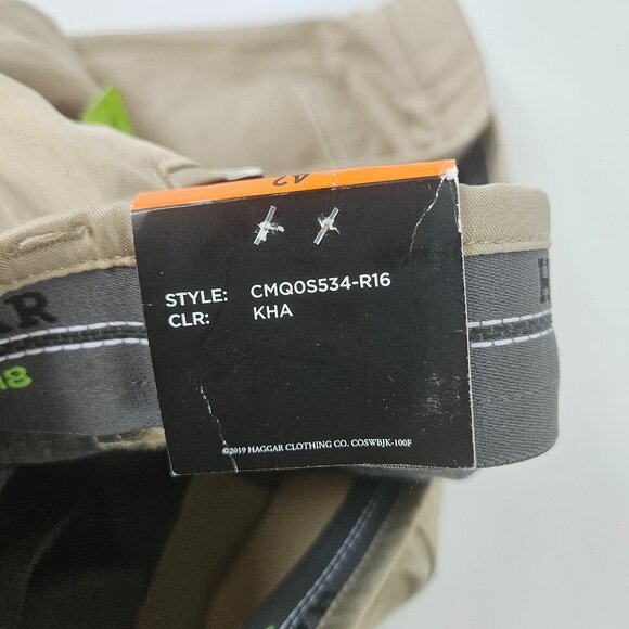 Haggar Premium Cool 18 Men's Shorts Sz 42 Khaki Straight Fit Superflex Waistband - Picture 8 of 10